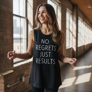 CHIN UP Apparel Womens Tank Top XL Black White NO REGRETS JUST RESULTS Workout